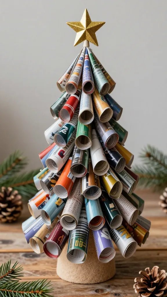 7 DIY Paper Xmas Tree Ideas for a Cozy Holiday 3 Rolled Magazine Page Christmas Tree