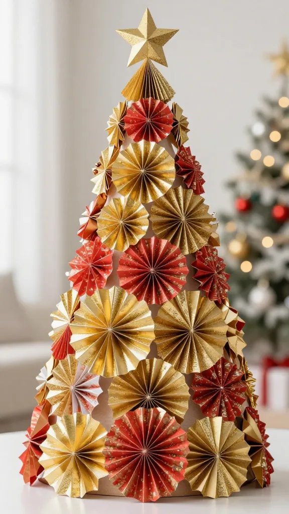 7 DIY Paper Xmas Tree Ideas for a Cozy Holiday 9 Folded Rosette Christmas Tree