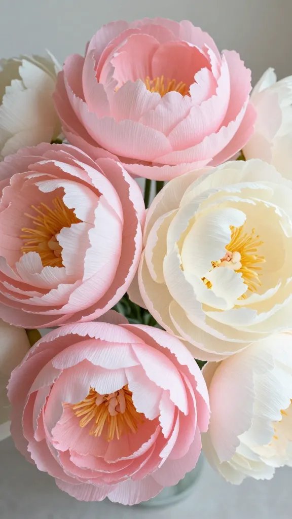 Crepe Paper Peonies in Pastel Ombre Shades