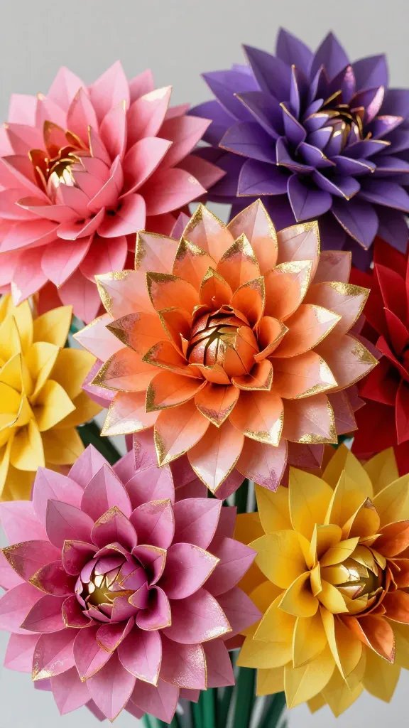 Rainbow Dahlia Bouquet With Metallic Accents