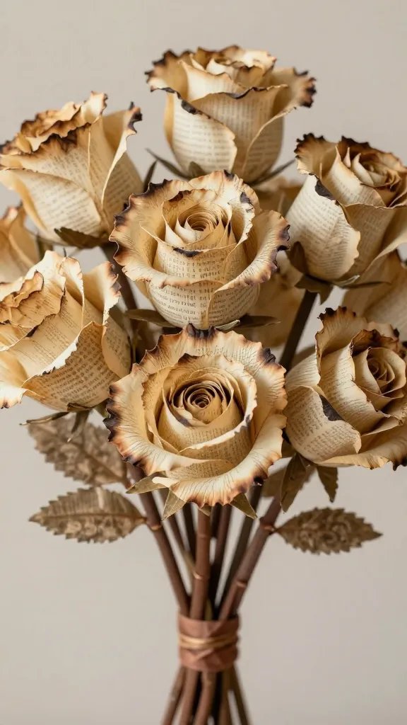 DIY Paper Flower Bouquet: 5 Ideas That Look Real 4 Vintage Book Page Roses With Distressed Edges