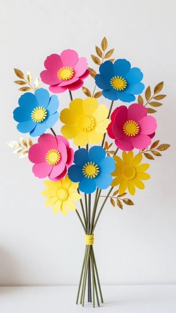 DIY Paper Flower Bouquet: 5 Ideas That Look Real 5 Neon Cardstock Wildflower Bouquet With Gold Leaf Accents