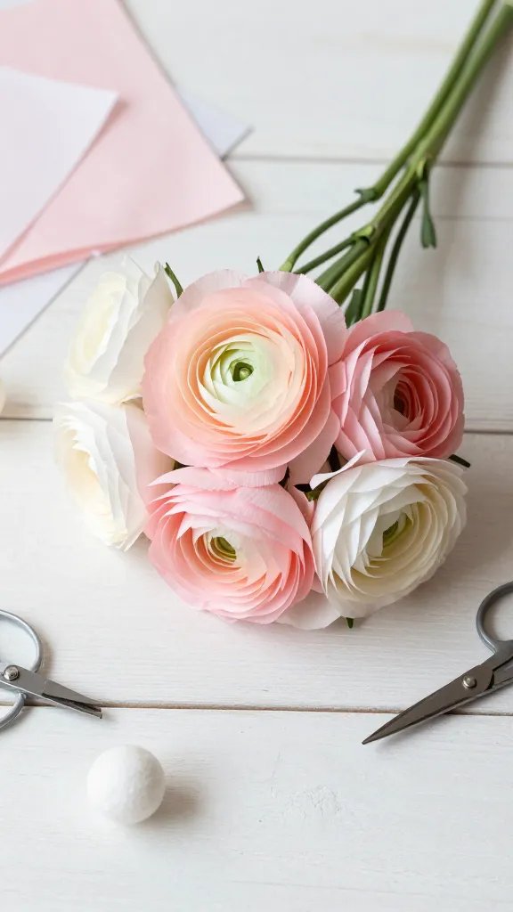 DIY Paper Flower Bouquet: 5 Ideas That Look Real 6 Tissue Paper Ranunculus Bundle With Twisted Stems