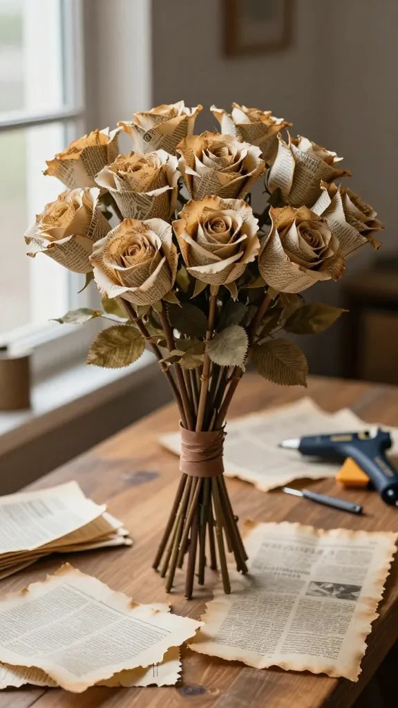 9 Simple DIY Paper Rose Ideas That Look Real 4 Newspaper Rose Bouquet With Vintage Book Page Accents