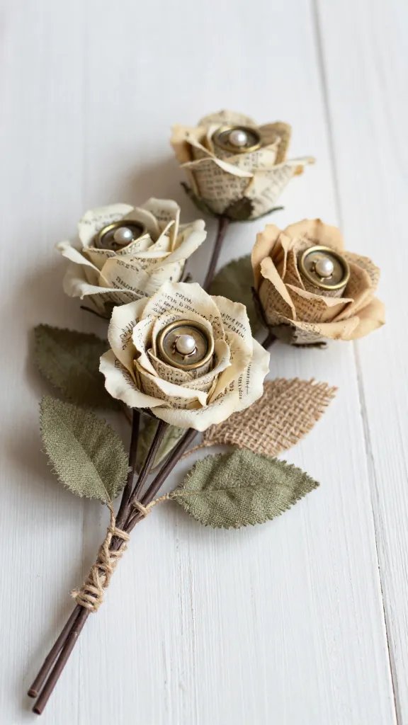 9 Simple DIY Paper Rose Ideas That Look Real 10 Book Page Roses With Button Centers and Fabric Leaves