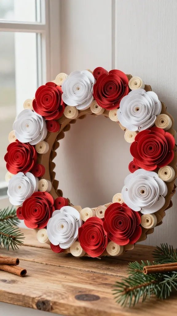 DIY Paper Xmas Decorations: 5 Festive Ideas 6 Layered Paper Wreath With Rolled Rosettes