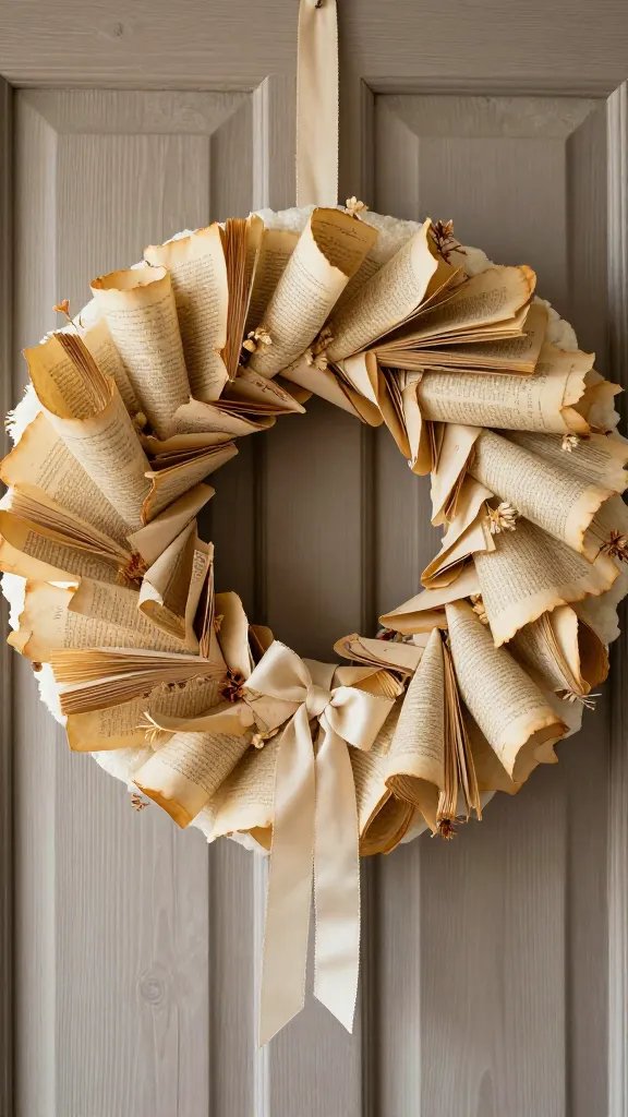 Vintage Book Page Wreath for Literary Charm