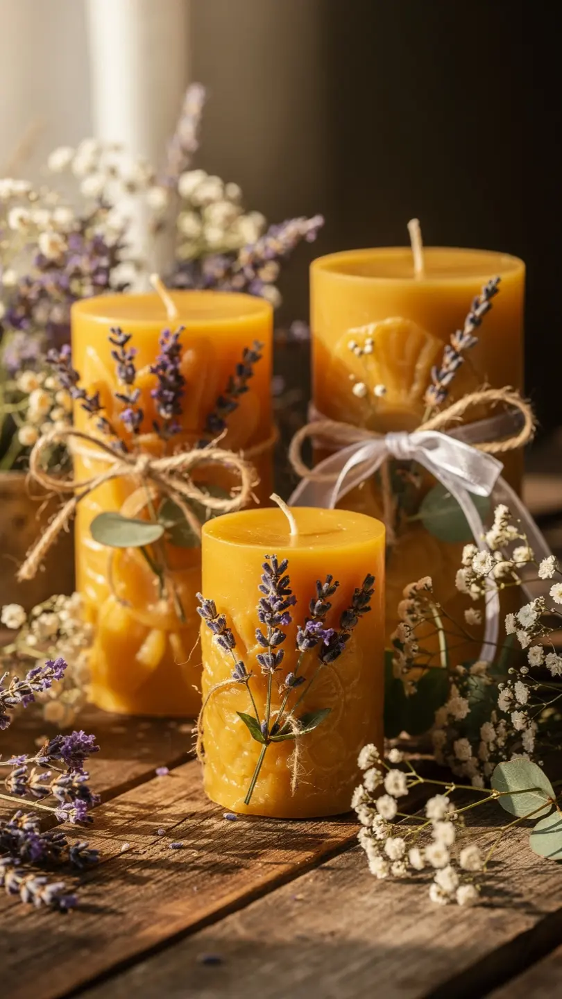 Dried Botanical Beeswax Candles