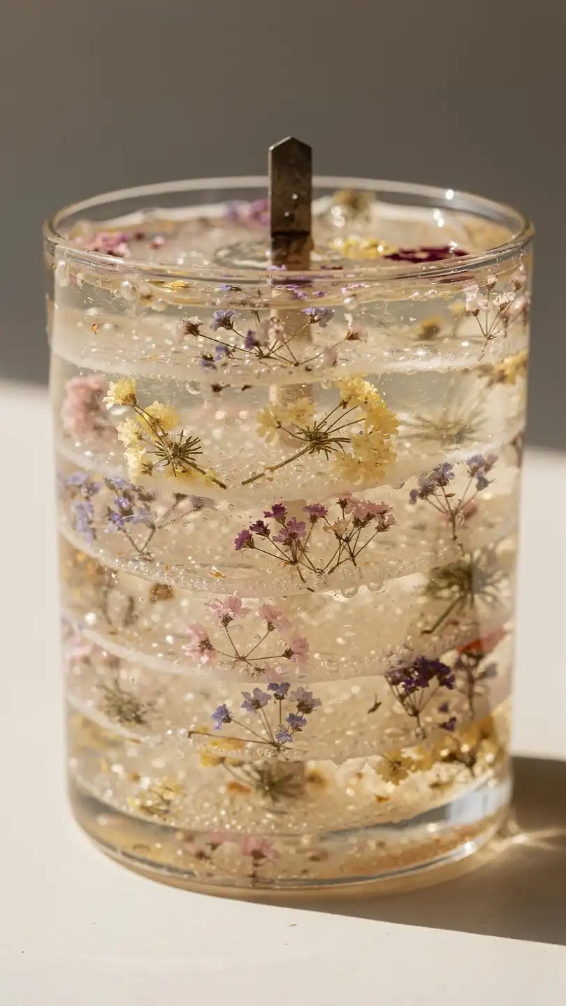 Layered Gel Candles with Dried Botanicals