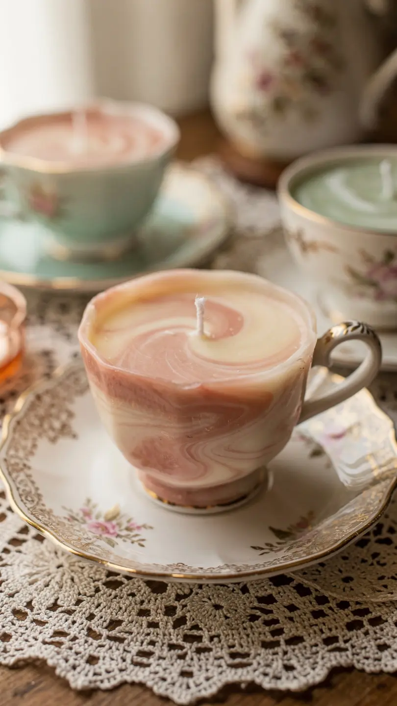 Marbled Wax Teacup Candles