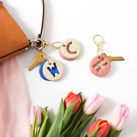 Cutout Monogram Clay Keychain