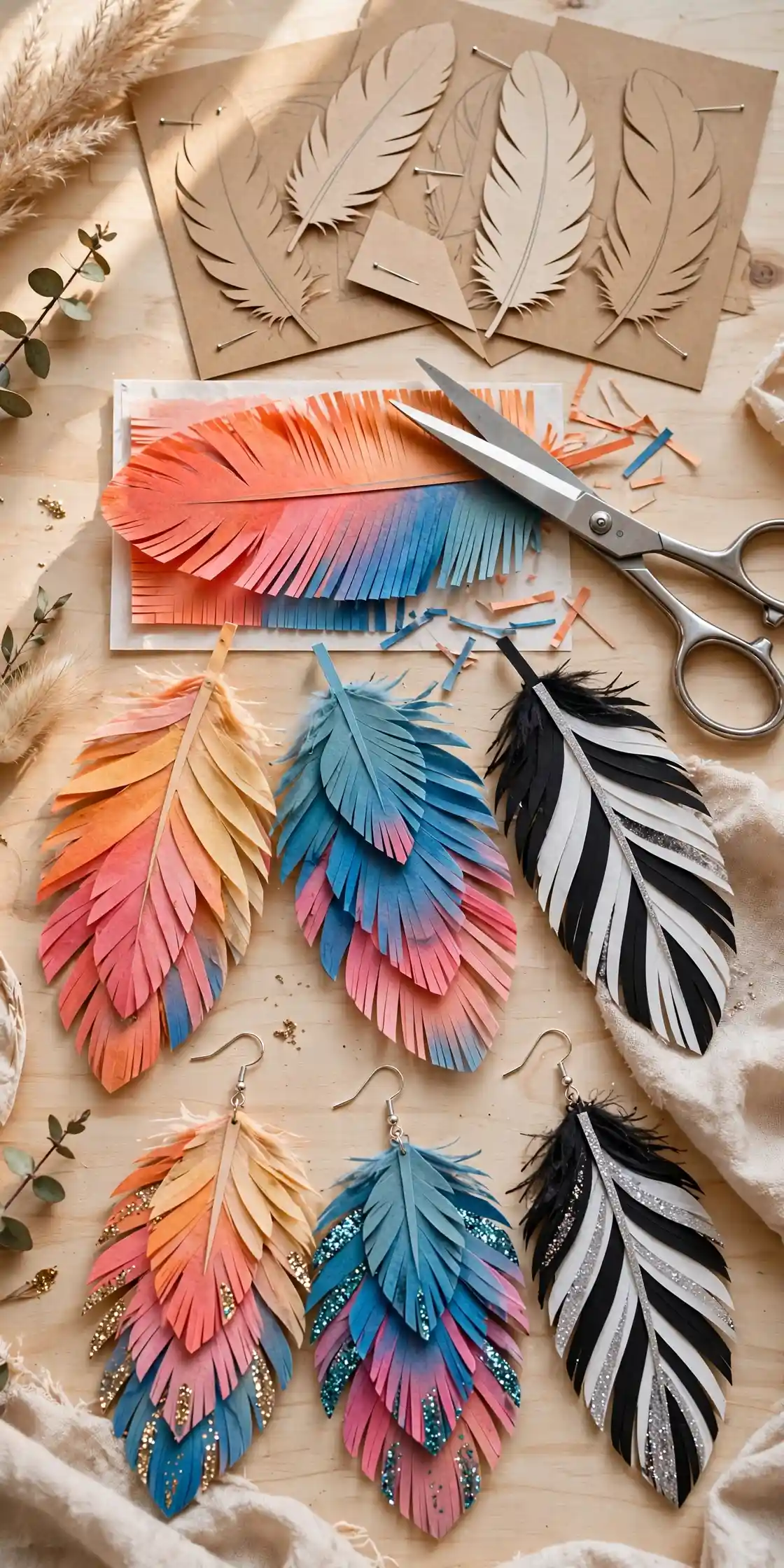 Layered Paper Feather Statement Earrings